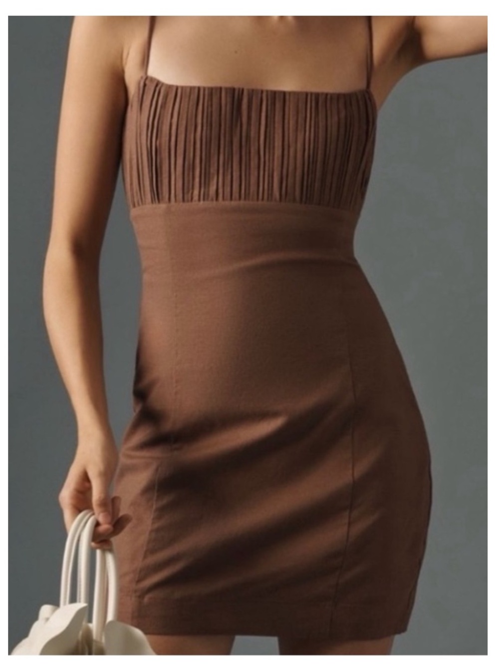 NWT MAEVE by ANTHROPOLOGIE Ophelia Linen Mini Dress in Sepia Brown Sz 12